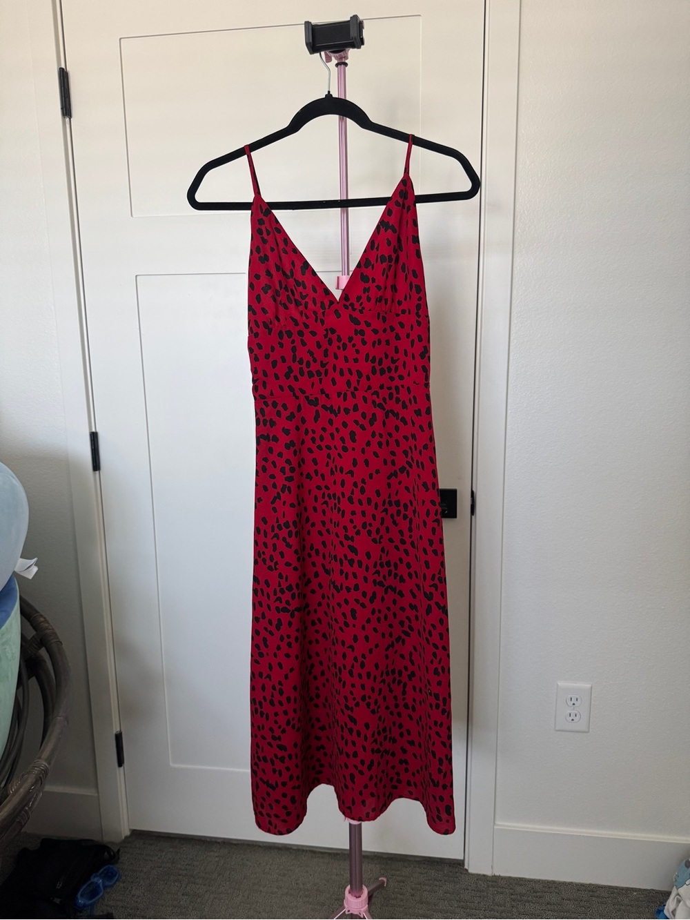 re:named Red Leopard-Print Midi Slip Dress
